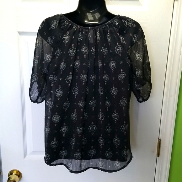 "Mudd" Size M Dark Navy Sheer Boho Top - Picture 4 of 12